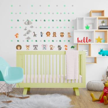 Imagem de Adesivos De Parede Safari Aquarela Titulo Com Bolinhas Verde