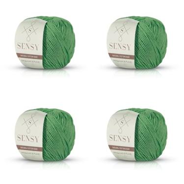Imagem de Sensy 100% fio de algodão reciclado para tricô e crochê Amigurumi, fio de macramê, ideal para cobertor, manta, travesseiro, projetos de bonecas de bebê, 4 novelos (verde)