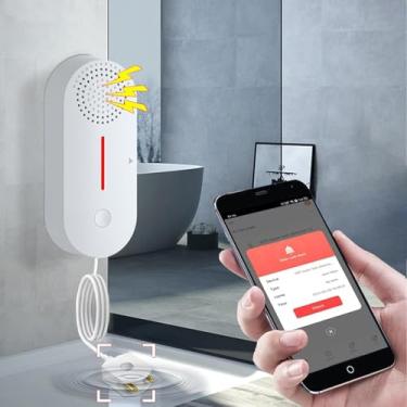 Imagem de Zecamin Detector De Água, Alarme, Sensor Inteligente, Vazamento, 100 Db Com Monitor Remoto Por Aplicativo, Nível Tanque Sem Fio Para Porão, Cozinha, Banheiro. 1 Peça
