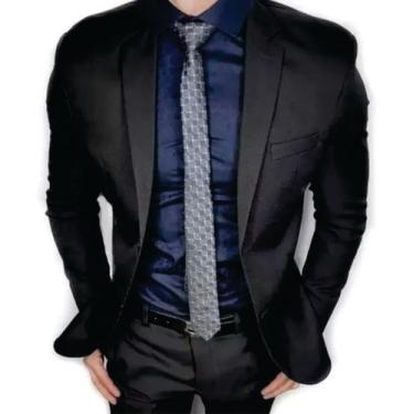 Imagem de Terno Slim Microfibra Masculino - PRETO ( Calça + Paletó + Colete ) PP