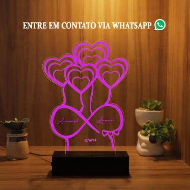 Imagem de Luminária Abajur Corações Dia Dos Namorados LED Rosa - Bold