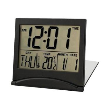 Imagem de Despertador Digital Dobrável LCD Mini Relógio De Mesa Para Viagem Com 