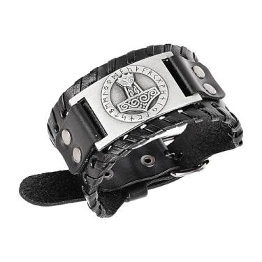 Imagem de Philo Fun Pulseira Viking com símbolo de martelo de Thor, pulseira de couro com amuleto pagão nórdico Mjolnir