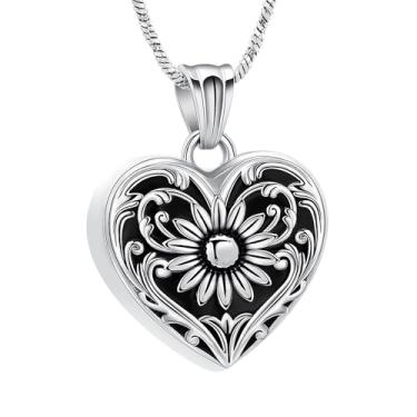 Imagem de Yinplsmemory Colar de urna de girassol, joia de cremação, coração, para mulheres, homens, aço inoxidável, suporte de cinzas, lembrança, amado, Aço inoxidável, Sem Pedra Preciosa