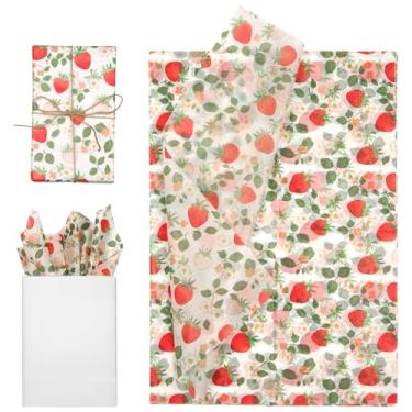 Imagem de Tinoaly 30 Folhas Papel Seda Impresso, 50x35cm Embalagem de Presente Lisa Papel de Seda para Artesanato Decoração Festa Casamento (Morango Vermelho)