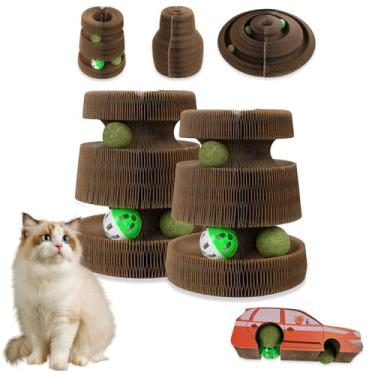 Imagem de HivaolJoy Brinquedos interativos para gatos, cachos de gatinho, órgão mágico, arranhador de papelão com bola de erva-dos-gatos, brinquedos reversíveis para gatinhos arranhadores (2 peças)