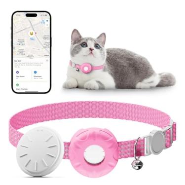 Imagem de Rastreador de animais de estimação para gatos, compatível com Apple Find My App (apenas iOS), coleira rastreador de gatos com fivela elástica de segurança, rastreador GPS para gatos funciona com