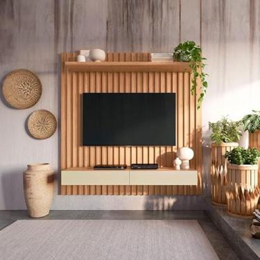 Imagem de Painel para TV Até 75 Polegadas 2 Gavetas 183cm Ripado Freijó/Off White - Dalla Costa