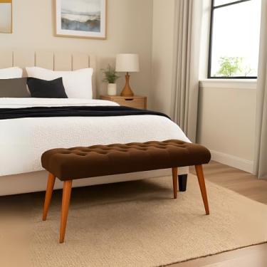 Imagem de Banqueta Retangular para Cama Puff Pés De Madeira Marorm Estofada Elegante Compacto