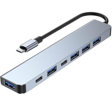Imagem de Divisor de hub USB C, extensor de porta USB 7 em 1, adaptador USB C multiportas