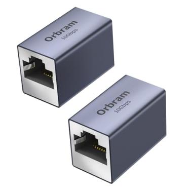 Imagem de Orbram Extensor Ethernet de 10 Gbps, pacote com 2 adaptadores de acoplador RJ45 para cabos Cat8/Cat7/Cat6/Cat5e/Cat5, conexão de longa distância de 100 m, conector fêmea para fêmea, revestimento de