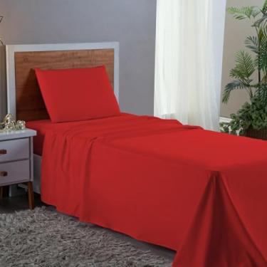 Imagem de Jogo de Cama Solteiro 400 Fios Box Super Macio Acetinado 03 Peças Hotel Pousada (VERMELHO)