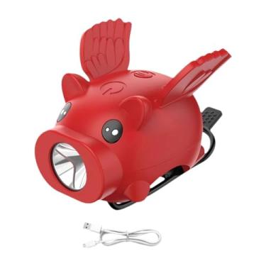 Imagem de kowaku com alto-falante, luz de bicicleta infantil, formato de animal fofo, fácil instalação, luz de ciclismo de montanha, farol de bicicleta para andar, Vermelho