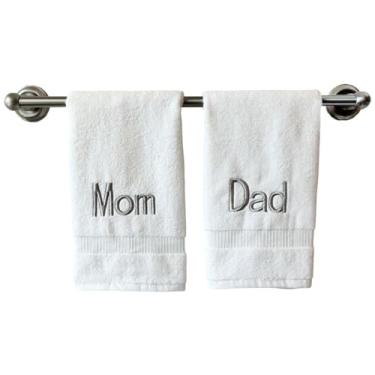 Imagem de Toalhas de mão brancas com monograma para banheiro - Toalha bordada inicial personalizada de qualidade de hotel de luxo para lavabo, spa - certificado orgânico GOTS - conjunto de 2 prata pai e mãe