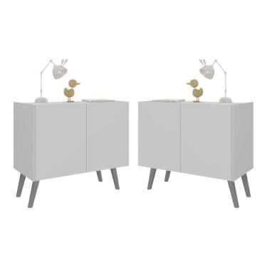 Imagem de Kit 2 Mesas De Cabeceira Retrô 2 Portas Mp4138 Branco cinza Branco cinza