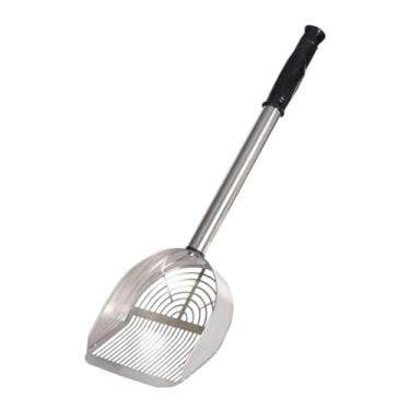 Imagem de KiBcsLic Ancinho de areia para areia de gato, peneirador maior, aço inoxidável, cabo longo, peneira de areia, peneira de praia multifuncional, Prata