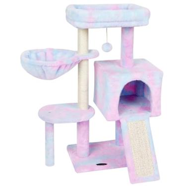 Imagem de FISH&NAP Linda torre de gato para gatos, condomínio, sisal, arranhador, plataforma, móveis para gatos, centro de atividades, casa de brinquedo, arco-íris