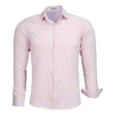 Imagem de Camisa Social Listrada Slim Ml Amil Passa Fácil Elastan 1876, Rosa, Cl