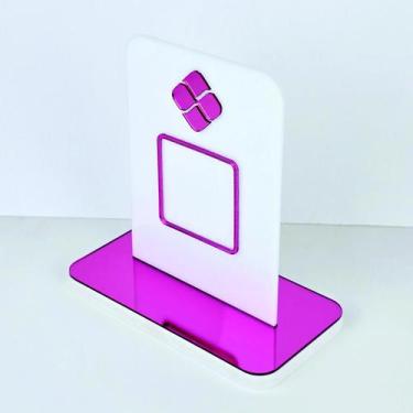 Imagem de Placa em acrilico para qr code de pix cor branco com rosa espelhado - 