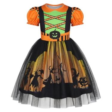 Imagem de WonderBabe Princess Costumes Little Girls Dress Up Cosplay Fancy Halloween Party Kids Puff Sleeve Tulle Skirt Size 6-7 Orange