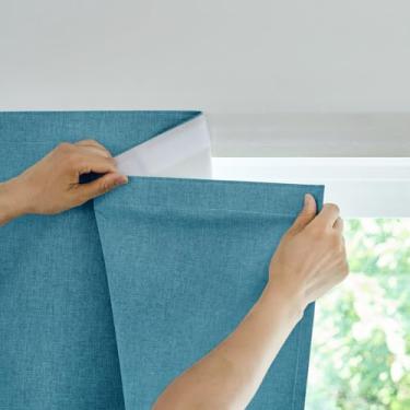 Imagem de Jilron Cortina 100% blackout, cortina adesiva, capa de janela preta sem perfuração, kit de viagem, perfeita para salas de mídia, dormitórios e locatários (azul pedra - L99 × C 182 cm)