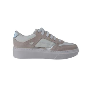 Imagem de QR Shoes, Tênis Casual Feminino Branco Prata Couro Legítimo Flatform Cor:Branco;Tamanho:37
