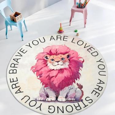 Imagem de Lacomfy Tapete de brincar infantil, 1,5 m, redondo, rosa, leão, tapete circular de animais da selva para quarto de meninas, berçário, tapete para quarto de crianças, sala de jogos, presentes
