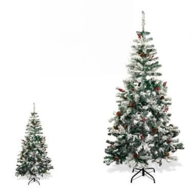 Imagem de Árvore de Natal Luxo Verde, 1,80m de Altura, 611 Galhos, Decorada com Pinhas e Bagas
