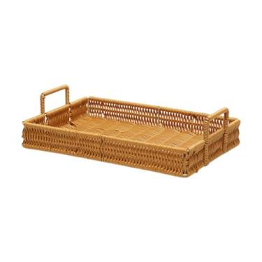 Imagem de AFXGUSD Bandeja de Tecido para Servir, Cesta de Armazenamento, Decoração de Mesa, Bandeja de Tecido, Cesta de Servir com Alças, para Frutas, Café Da Manhã E J, Marrom, Pequeno