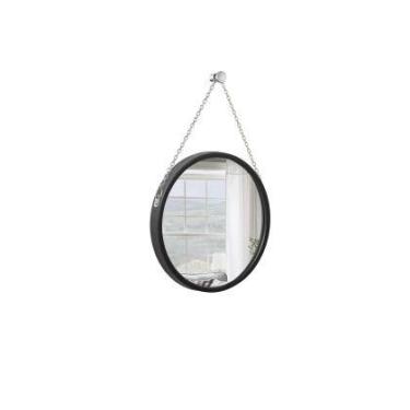 Imagem de Espelho Decorativo Adnet Preto Alça Corrente Cromada 30 cm Redondo - e