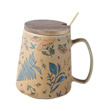 Imagem de KiBcsLic Caneca de cerâmica para café, enfeite decorativo versátil para casa ou trabalho, copo de presente, com alça grande para água, xícara de chá, Flor com Tampa