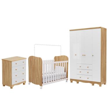 Imagem de Dormitório Infantil Júnior Guarda Roupa 4 Portas, Cômoda e Berço Uli - Móveis Peroba