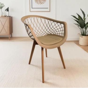 Imagem de Cadeira de Jantar Web com Assento Estofado Madeira Maciça Premium (Fendi)