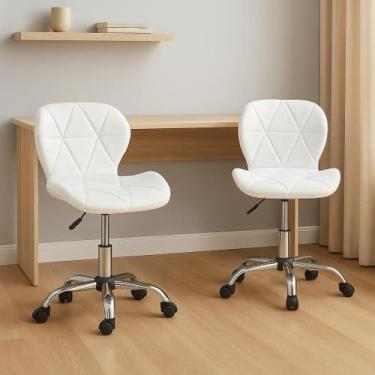 Imagem de Kit 02 Cadeiras De Escritório Slim Ergonômica Giratória Couro Diversas