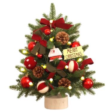 Imagem de Árvore de Natal de mesa iluminada, pequena árvore de Natal de 45,7 cm com ornamentos de pinheiro artificial, decorações de Natal para casa, escritório, festa