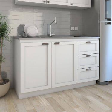 Imagem de Balcão de Cozinha para Pia Essenza 2 Portas 3 Gavetas 100% Mdf Branco Fosco - Panorama Móveis