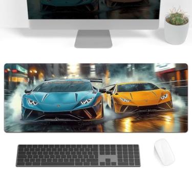 Imagem de Tapete de mouse para jogos de carro esportivo, Speed Extreme Racing Sports, grande, estendido, 90 x 39,9 cm, com base antiderrapante e bordas costuradas, tapete de mesa à prova d'água para escritório