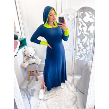 Imagem de vestido longo com capuz - neide modas, Azul, Limão, G 44 46