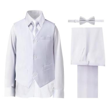 Imagem de Ternos formais para meninos smoking slim fit conjunto de terno para meninos roupas de casamento para meninos adolescentes, Conjunto de colete branco, 12