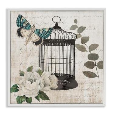 Imagem de Stupell Industries Vintage Menagerie Butterfly White Framed Giclee Art Design por Nan, 43 x 43 cm