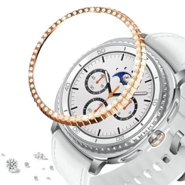 Imagem de DEALELE Capa de moldura compatível com Samsung Galaxy Watch 8 Classic (46 mm), strass brilhante liga de diamante moldura de metal anel de bisel capa adesiva antiarranhões acessório protetor (ouro rosa