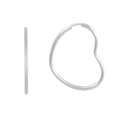 Imagem de Brinco Prata 925 Argola Coração Fio Redondo Feminino 2.7cm - DR Joias