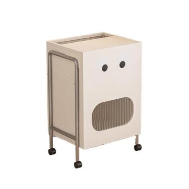 Imagem de YANIR-137 Organizador de vassoura de armário de armazenamento, prateleira de robô, mesa lateral com rodas, aparador para sala de estar (creme)