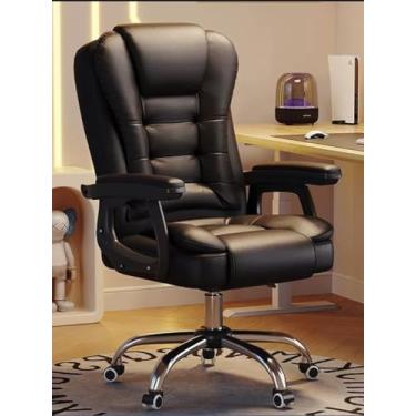 Imagem de Cadeira de escritório para móveis, cadeira de escritório de couro PU, confortável, macia, giratória, cadeira de jogos, ajustável, cadeira de computador, suporte traseiro (preto)