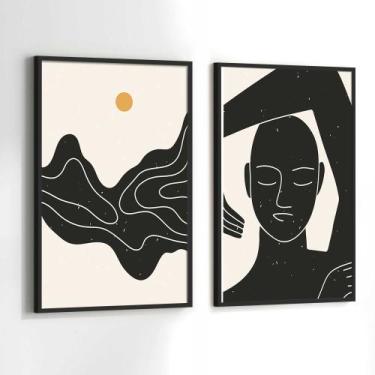 Imagem de Conjunto Quadros Decorativos com Moldura Arte Abstrata Minimalista Kit