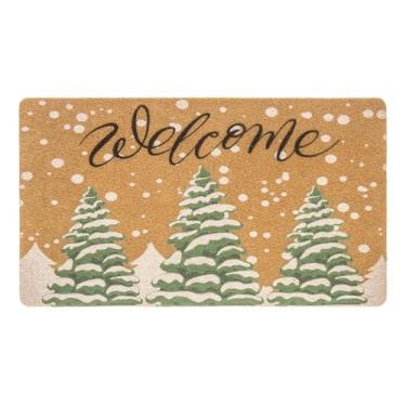 Imagem de Capacho de boas-vindas de pinheiros de neve - Tapete antiderrapante para entrada externa de fibra de coco para decoração de porta da frente 43 x 73 cm