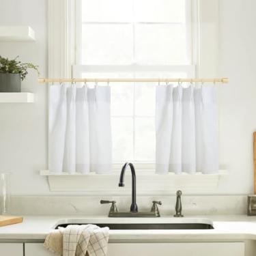 Imagem de Cortinas de cozinha de linho de 45,7 cm de comprimento extra largas pequenas cortinas de banheiro janela rústica branca decoração de casa de fazenda