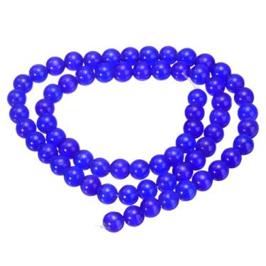Imagem de HARFINGTON 65 contas de pedra olho de gato azul safira 6 mm contas redondas lisas de cristal solto para fazer joias, pulseiras, colar, brincos, faça você mesmo