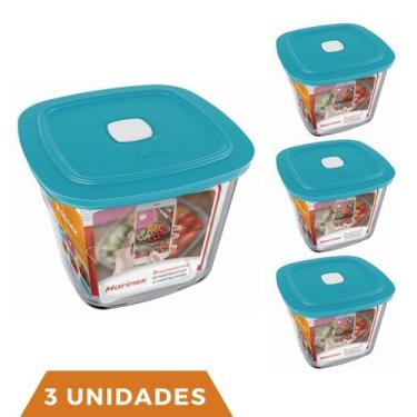 Imagem de 3 Potes Vidro Quadrado Alto Com Tampa Facilita Marinex 1L - NADIR FIGU