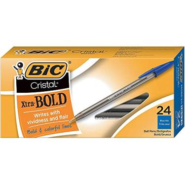 Imagem de BIC Caneta Esferográfica Cristal Xtra em Negrito, Ponta Negrito (1,6 mm) para Linhas Vivas e Dramáticas, Azul, 24 Unidades